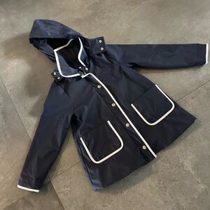 Navy Hooded Raincoat with White Trim